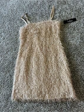 Lulu's Blush Pink Feather-Trim Mini Dress